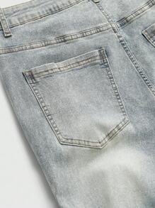 ROMWE MEN Street Life Men's Gradient Color Zipper Pocket Flared Jeans - Blue - View 6