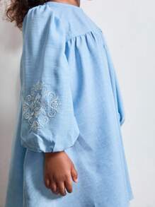 SHEIN Young Girls' Long Sleeve Embroidered Denim Effect Dresses, Autumn - Multicolor - View 7