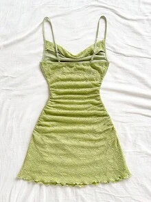 Soleia Váy ngắn hở lưng, cổ nhún bèo, dây mảnh, màu vàng nhạt, thích hợp cho ngày lễ, hẹn hò, ngày lễ tình nhân, trà chiều, kỳ nghỉ, lễ hội âm nhạc, phong cách Bohemian - màu xanh lá - Xem 2