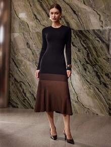 MOTF PREMIUM 圆领鱼尾渐变修身针织连衣裙，秋冬 - 黑色 - 查看 5