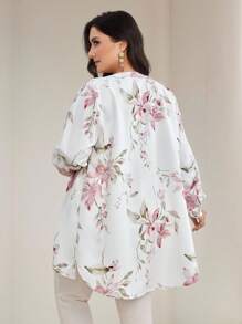 Veilorie Elegancki top damski w stylu arabskim z nadrukiem kwiatowym w dużych rozmiarach