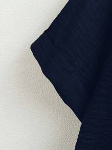 Linhara 大码女式圆领休闲/日常/户外/简约/度假纹理草绿色套头衫，春夏 - 藏蓝色 - 查看 3