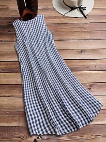 EMERY ROSE Plaid Sleeveless Plus Size Dress, Summer - Navy Blue - View 2