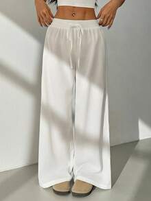 SHEIN PETITE 女士时尚百搭纯色宽松抽绳阔腿裤