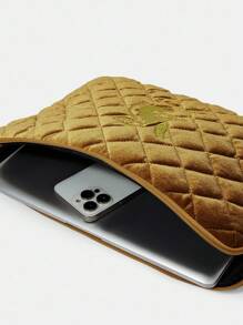 HARRY POTTER X SHEIN 复古时尚棕色天鹅绒钻石刺绣笔记本电脑包，大容量，适合通勤和办公使用 - 棕色 - 查看 6