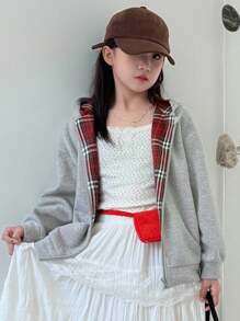 DAZY 少女针织保暖内衬卫衣，秋季卫衣 - 灰色 - 查看 3