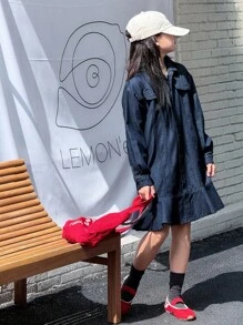 Dazy Kids Mädchen Denim Kleid mit Kragen und Langarm