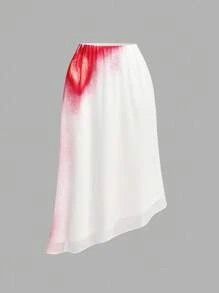 SHEIN MOD 女士中国风花卉印花中式领上衣和不对称下摆中长裙优雅套装 - 紅白色 - 查看 6
