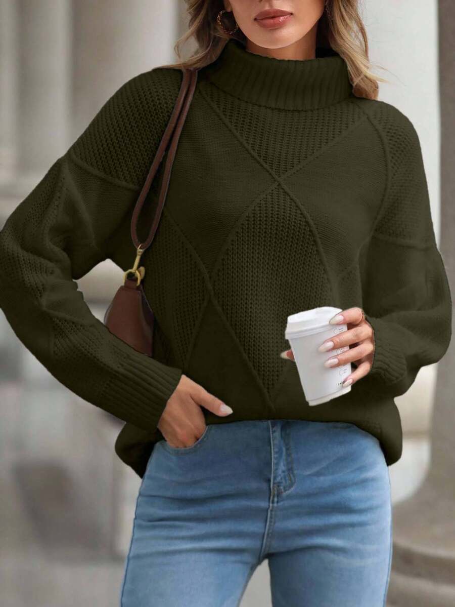 EURMUSE Women's Casual Solid Color Turtleneck Sweater, Autumn/Winter,Jumper,Cream Jumper,Jumpers,Black Jumper,Womens Jumper,White Jumper,Women's Jumper,Women's Jumpers - Green - View 1