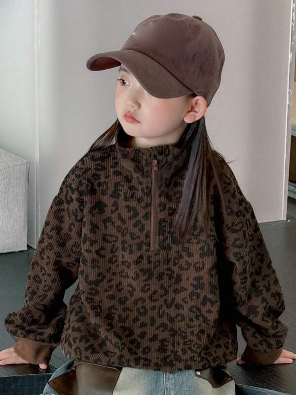 Dazy Kids Kleine Mädchen Lässiger Oversize Leoparden Muster Sweatshirt