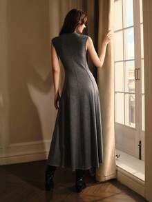 MOTF PREMIUM KNITTED SLEEVELESS RHINESTONE EMBELLISHED SWEATER DRESS - Grey - View 4