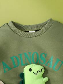 SHEIN 2 件套男婴卡通恐龙印花长袖卫衣 + 休闲裤套装，春秋