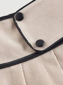 SHEIN MOD 女式复古杏色灯芯绒褶皱低腰迷你裙 - 杏色 - 查看 3