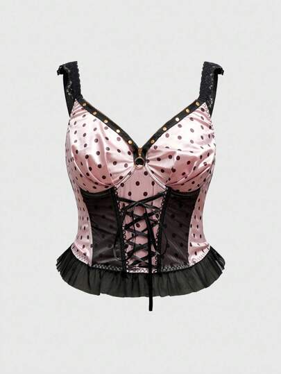 Kawaii كامي معزز بالألوان المتباينة والنقش بالنقط والشبك