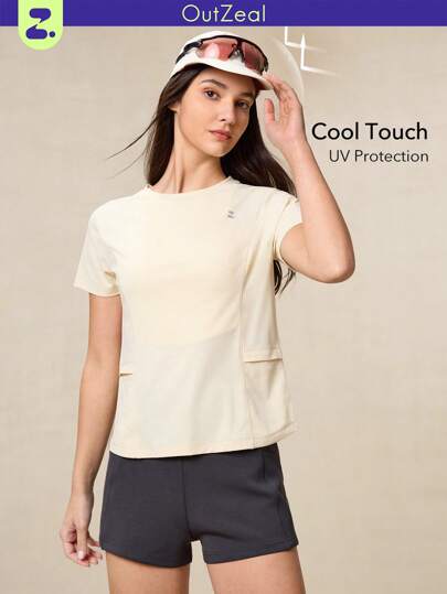OutZeal 女士户外T恤，适合工作、健身穿着，夏季防紫外线，触感凉爽，圆领设计，带口袋。