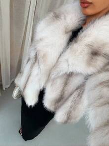 SHEIN SXY Women's Tie-Dye Oversized Lapel Long Sleeve Loose Faux Fur Jacket,Party , Chic ,Faux Fur Coats,Winter,,Fall - White - View 1