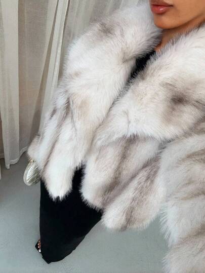 SHEIN SXY Women's Tie-Dye Oversized Lapel Long Sleeve Loose Faux Fur Jacket,Party , Chic ,Faux Fur Coats,Winter,,Fall