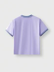 JNSQ T-shirt à manches courtes de sport décontracté pour la rentrée scolaire, T-shirt en coton à col ras-du-cou nervuré avec couleur contrastée pour enfants