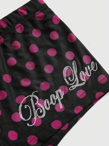 Betty Boop | ROMWE 2件套女士波尔卡圆点和水钻图案长袖上衣和短裤套装 - 黑色 - 查看 3