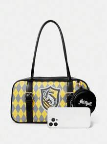 HARRY POTTER X SHEIN Túi đeo vai họa tiết kẻ caro và chữ cái cho nữ - Màu vàng - Xem 4