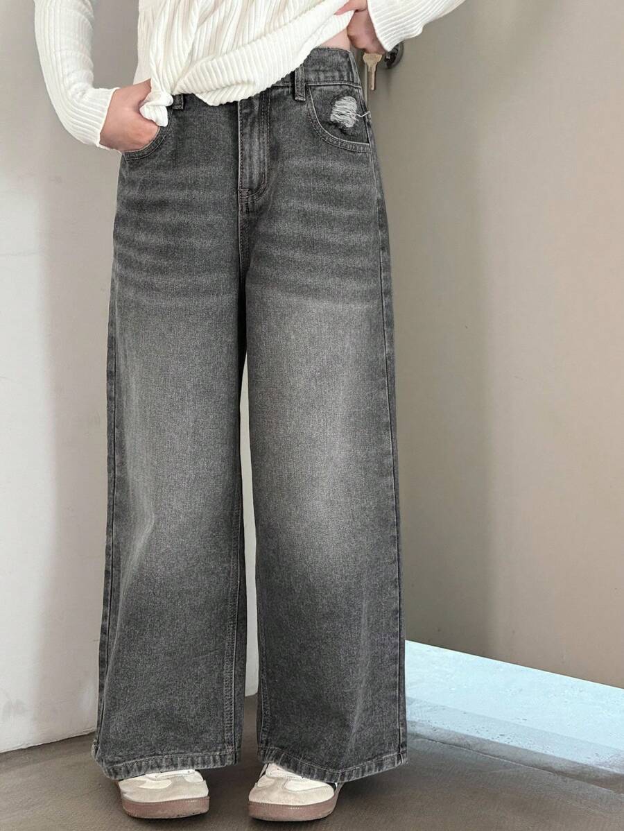 Dazy Kids 青少年女孩休闲牛仔裤 - 灰色 - 查看 1