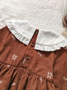 Vintaside Kids Babygirl 女婴春秋款花领长袖优雅时尚连衣裙，适合外出、露营或家庭聚会等日常穿着 - 棕色 - 查看 7