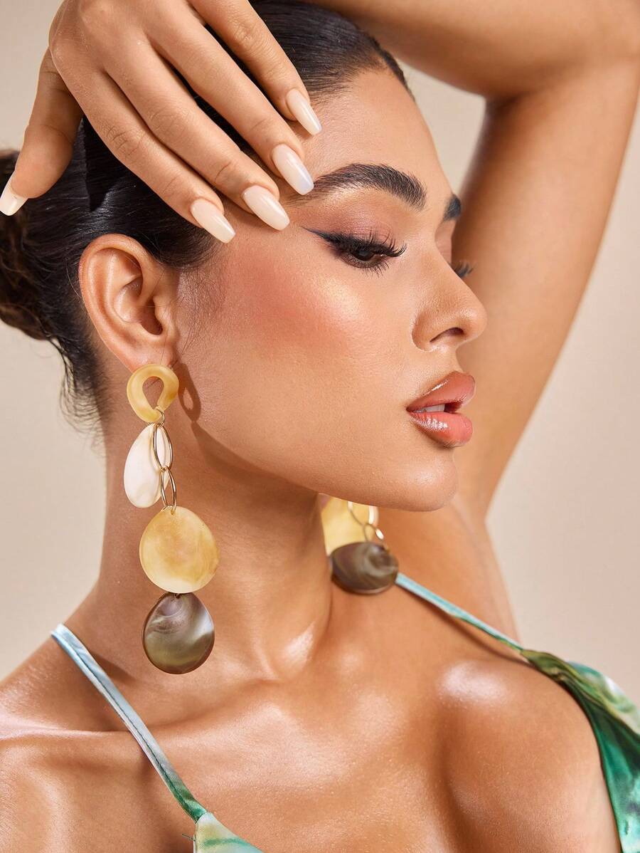 SHEIN SXY Acrylic Water Drop Tassel Long Earrings, Fashionable Versatile Minimalist Accessories