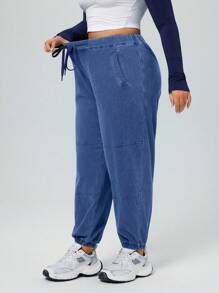 Flexra Pantaloni casual/da resort in denim blu scuro morbidi ed elastici per taglie forti - Blu lavato scuro - Visualizzare 3