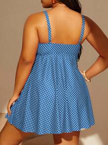 Swim Lushoire 2 件大码女式比基尼上衣和裙子泳衣套装，随机印花，时尚休闲度假装 - 藍白色 - 查看 2