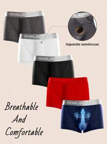 Set de 5 calzoncillos tipo bóxer para hombres con costuras invisibles y diseño de letras en colores contrastantes, cómodos y elásticos - Multicolor - Ver 1