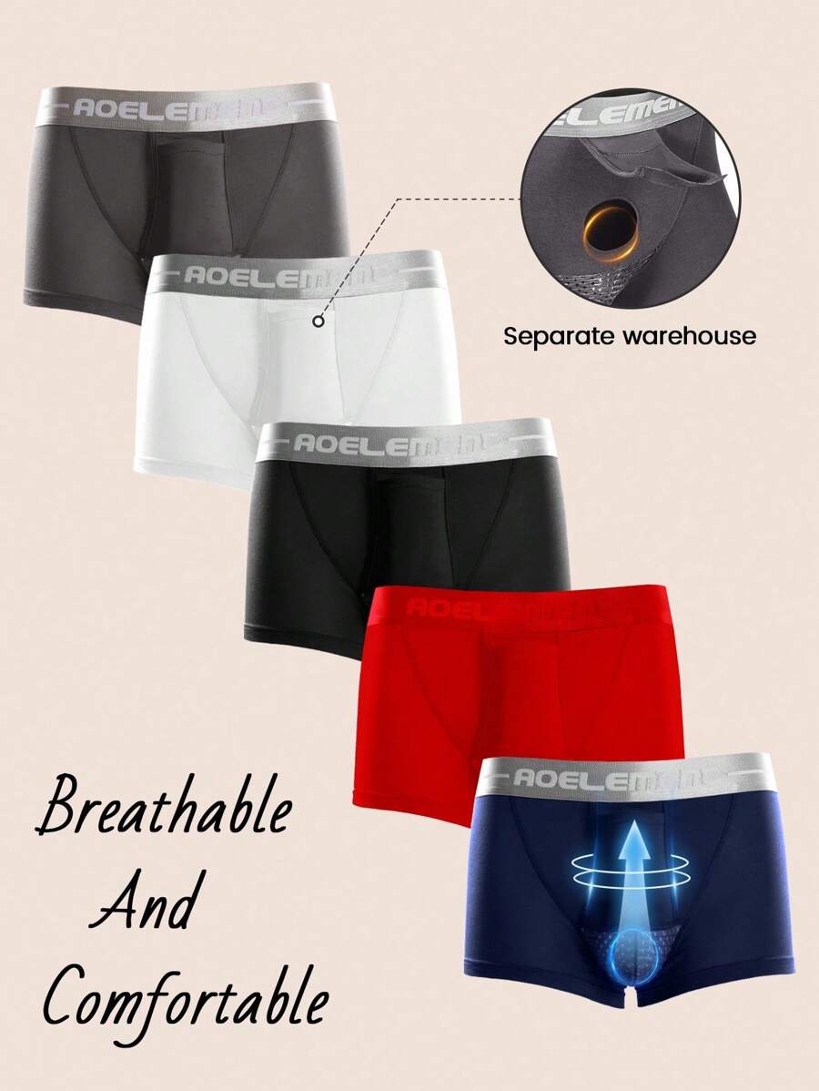 Set de 5 calzoncillos tipo bóxer para hombres con costuras invisibles y diseño de letras en colores contrastantes, cómodos y elásticos - Multicolor - Ver 1