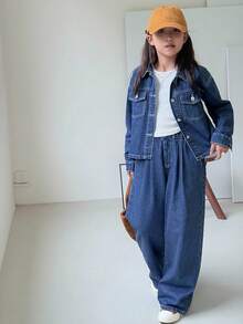 Dazy Kids 青少年女孩日常休闲牛仔套装 - 藍色 - 查看 4