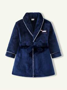 Young Boy Plush Dachshund Embroidered Long Sleeve Soft Fleece Robe Toddler Robe Kids Robe Girls Robe  Toddler Bathrobe Kids Nave Robe Toddler Fleece Robe Plush Robe Toddler Winter Pajamas 4Y-7Y - Royal Blue - View 7