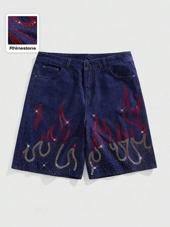Street Life Men's Colorful Diamond Flame Pattern Denim Shorts