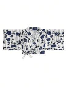 Irokai 日本女性传统花卉印花和服浴衣，夏季节日 - 藏蓝色 - 查看 3