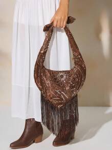 SHECARRY 时尚女士迷人亮片装饰单肩包 - 咖啡 - 查看 6