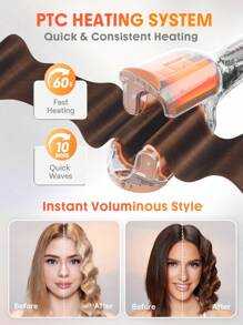 SHEGLAM HAIR Beach Babe Hair Waver, Ionic Hair Waver, Waver Curling Iron, rizador de cabello de 2 barriles con anti-escaldaduras, 50 millones de iones y 10 minutos de onda rápida, temporizador inteligente y temperaturas ajustables, herramienta para el cabello fácil de usar para mujeres - enchufe de EE. UU.
