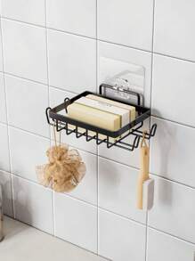 1 Pack Black Soap Holders No Drilling Shower Shelf Bathroom Organizer Waterproof Storage Rack For Home Decor Kitchen Wall Mount Space Saving Modern Design Non Slip Durable Easy Install Adhesive Hooks - Black - View 1