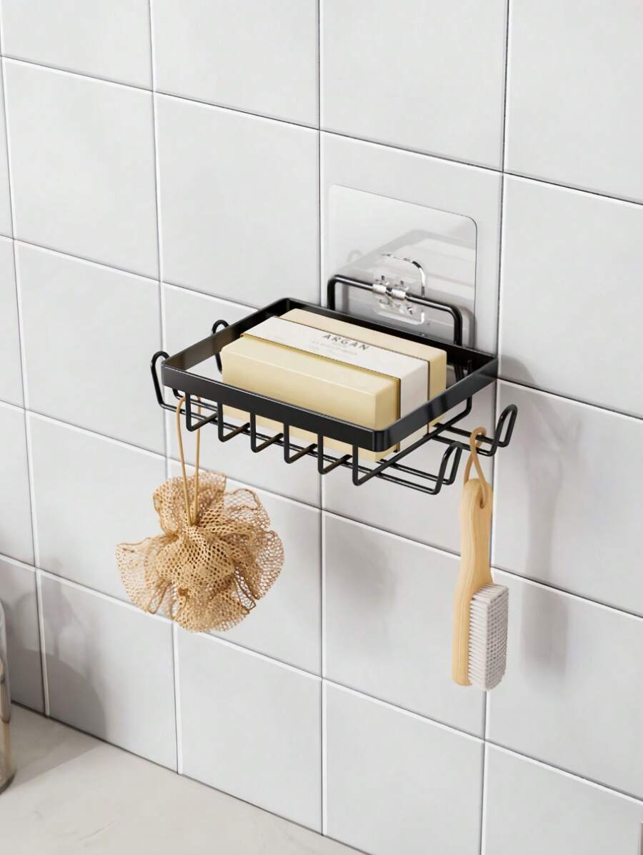 1 Pack Black Soap Holders No Drilling Shower Shelf Bathroom Organizer Waterproof Storage Rack For Home Decor Kitchen Wall Mount Space Saving Modern Design Non Slip Durable Easy Install Adhesive Hooks - Black - View 1