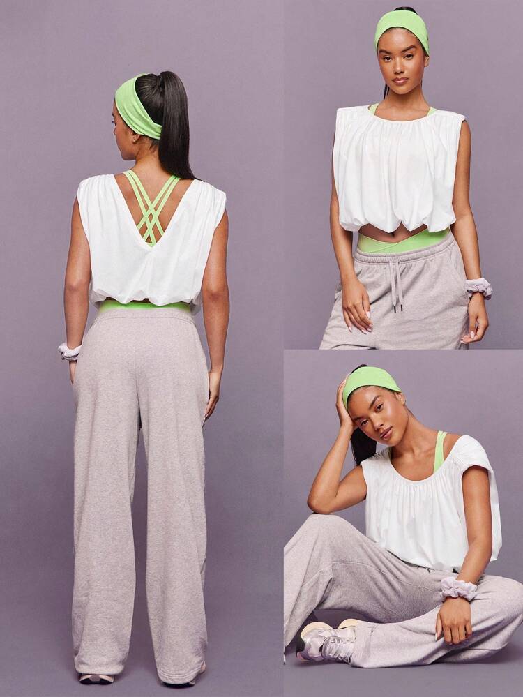 Top corto de algodón pima con escote en V profundo, sin mangas, estilo burbuja, ligero y elástico, para uso diario y casual