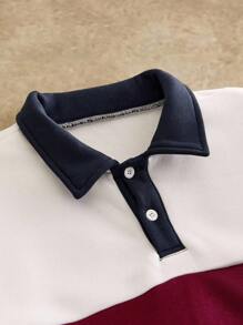 Manfinity NXTstreet 男式休闲针织拼布宽松 Polo 领长袖运动衫，秋冬 - 彩色 - 查看 3