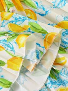 年轻女孩日常休闲热带花卉印花无袖连衣裙，春夏新品 - 黃色 - 查看 3