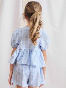 SHEIN 2pcs/Set Young Girls Casual Summer Short Sleeve Top And Shorts Set - Multicolor - View 2