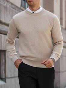 Manfinity Homme Men's Pullover Knit Sweater, Lightweight Top For Autumn - Beige - View 5