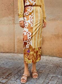 Maija 女式拼布印花长款直筒裙 女式波西米亚风度假服 女式音乐会服 女式西式服装 女式西式生日服 女式波西米亚风服装 女式夏季服装 波西米亚风女装 女式波西米亚风服装 - 玫紅色 - 查看 11