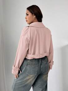 SHEIN EZwear Áo khoác trench coat cổ bẻ màu đen cỡ lớn - Bụi hồng - Xem 2