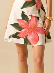 CAJUNI Women's Elegant Floral Print Short Skirts, Summer - Multicolor - View 4