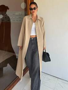 Siren Gaze Women's Chic Beige Autumn Office Trench Coat,Fall 2025 Khaki Long Thin Outerwear With Pockets,Old Money Style Casual Daily Teacher Business Fashion - Khaki - View 8