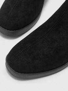 CUCCOO BIZCHIC 女士圆头厚底黑色绒面革过膝长靴，松紧带系带高筒靴，适合日常穿着和通勤 - 黑色 - 查看 8