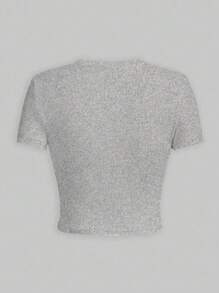 SHEIN 女士休闲圆领短袖修身花卉印花T恤，热销 - 灰色 - 查看 2